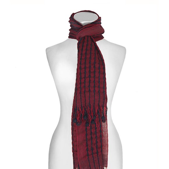 Wide Stripes Pom Pom Scarf. Made in Peru - Picture 1 of 5